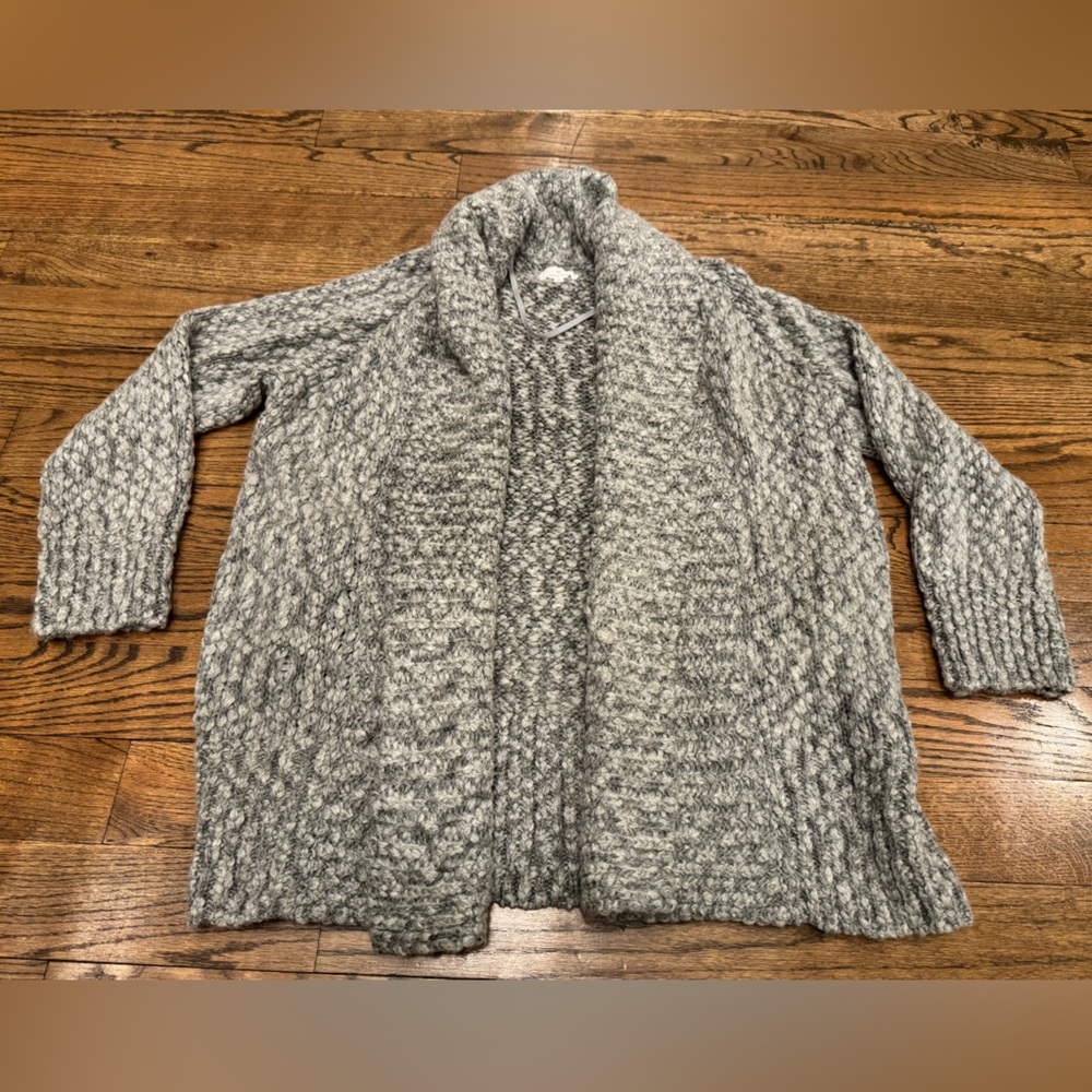 Lou & Grey Popcorn Knit Open Cardigan Small Gray Cozy Sweater With Pockets